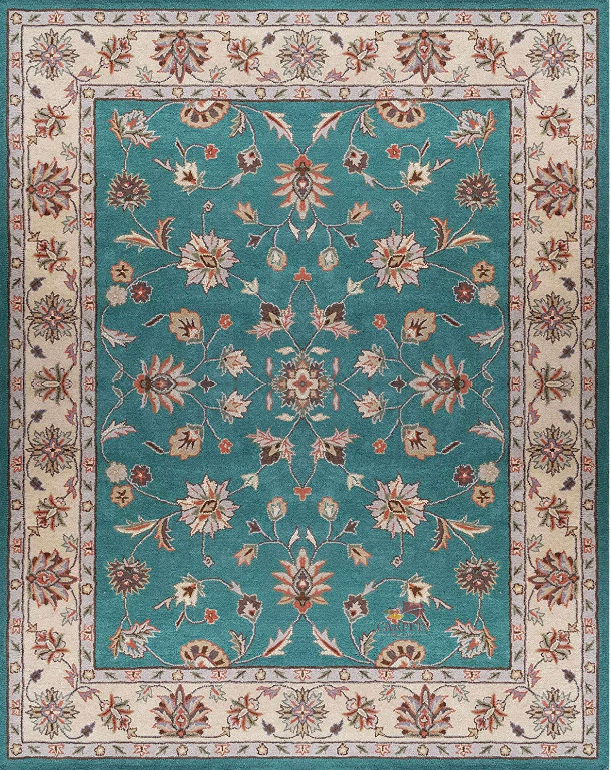 Green colored designer persian carpet for your home