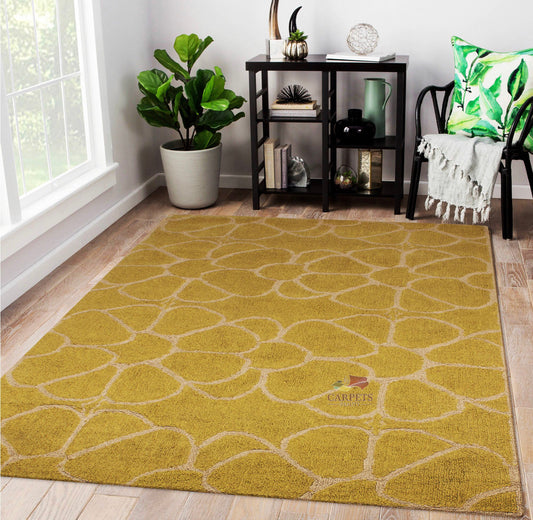 Medallion Yellow Color Floral Woolen Carpets for bedrooms and living rooms