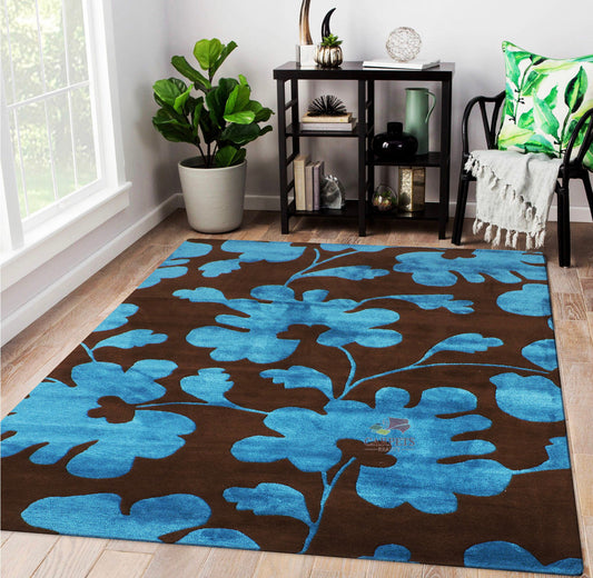 Attractive Blue Floral Woolen Carpets for bedrooms and living rooms