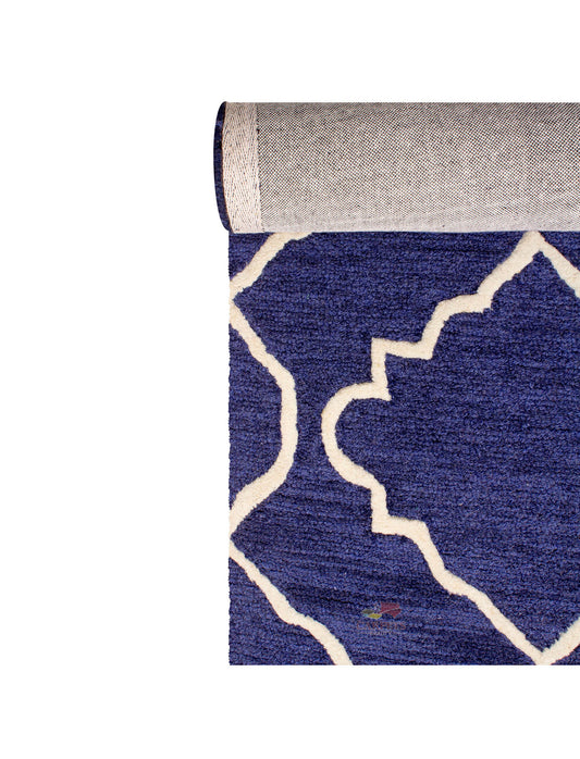 Blue Geometric Woolen Rug for bedrooms and drawing living rooms