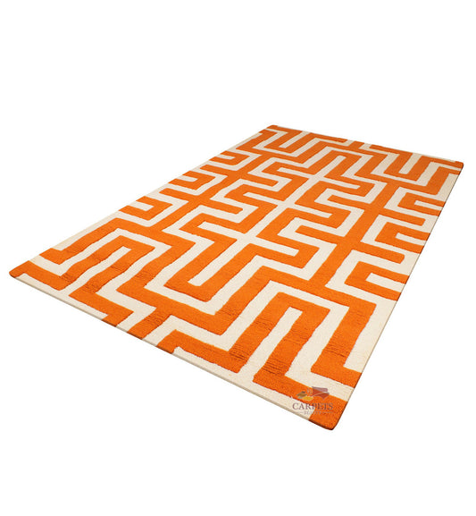 Beautiful Orange & White Geometric Woolen Rug for bedrooms and drawing living rooms