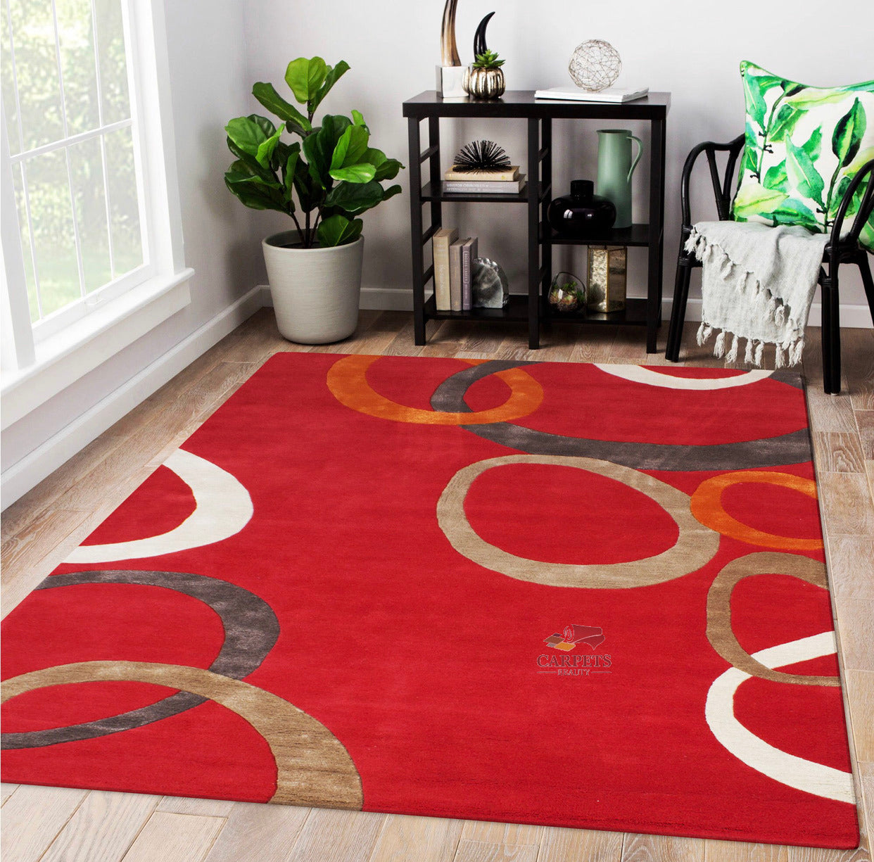 Red Geometric Woolen Rug for bedrooms and drawing living rooms