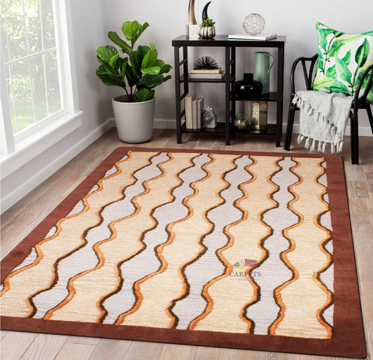 Beige Waves Modern Pattern Woolen  fCarpetor bedrooms and living rooms