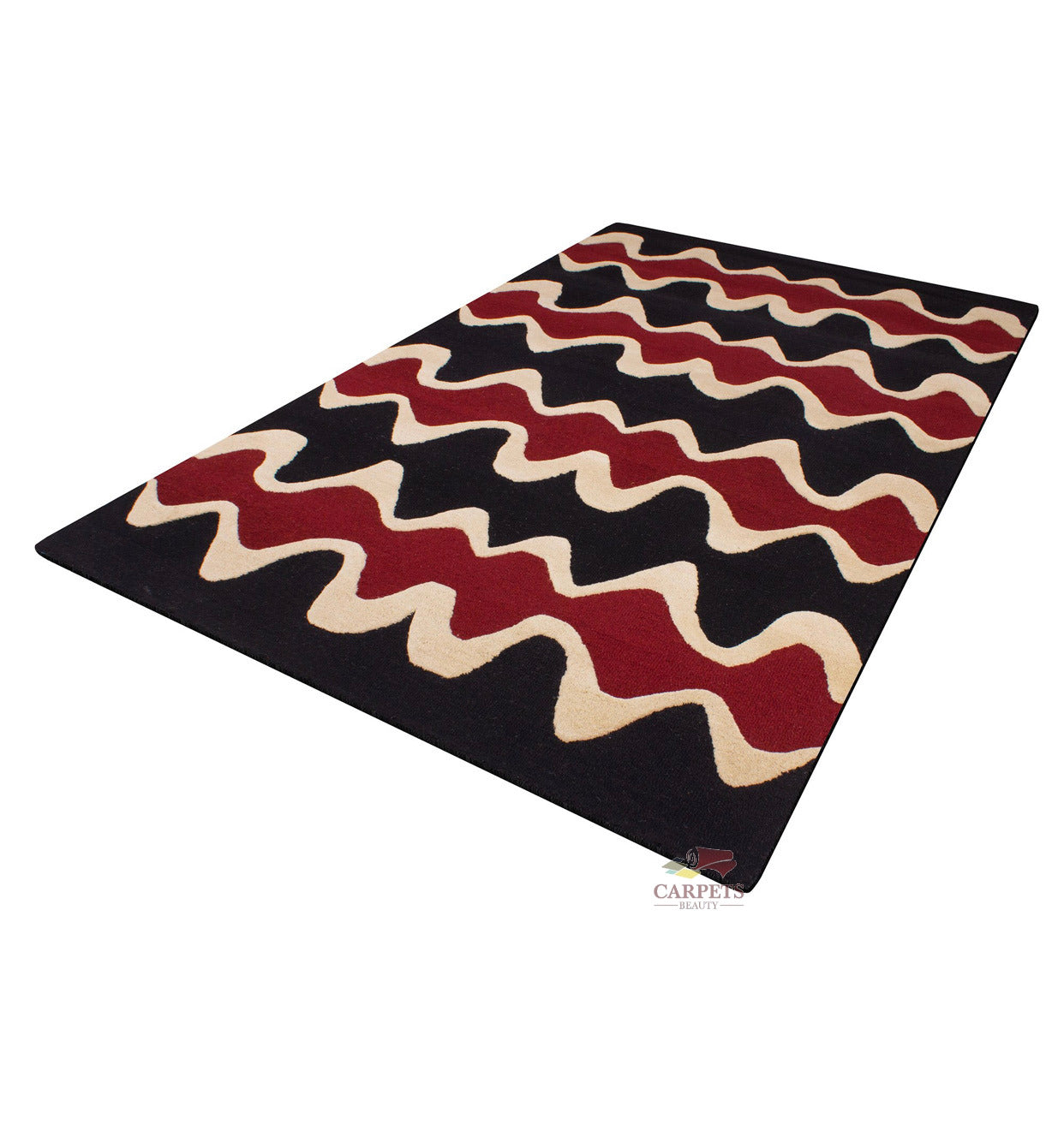 Red Black Waves Pattern Woolen Carpet for bedrooms and living rooms