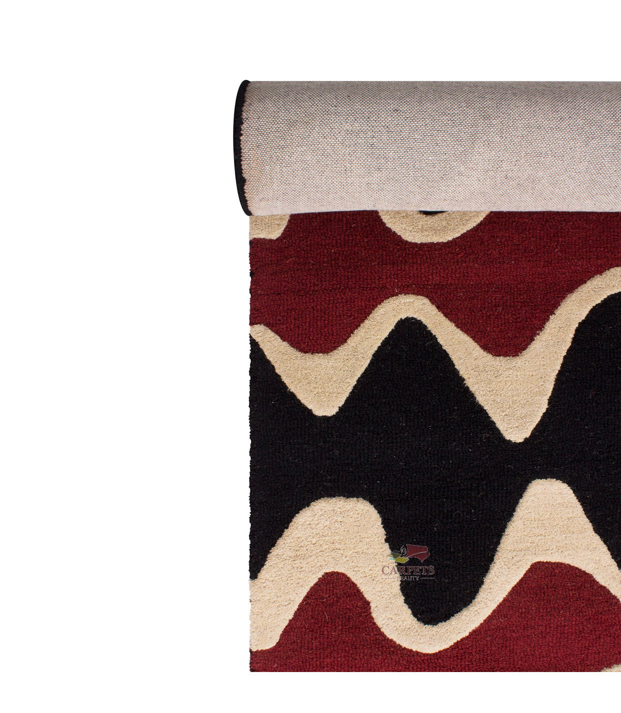 Red Black Waves Pattern Woolen Carpet for bedrooms and living rooms