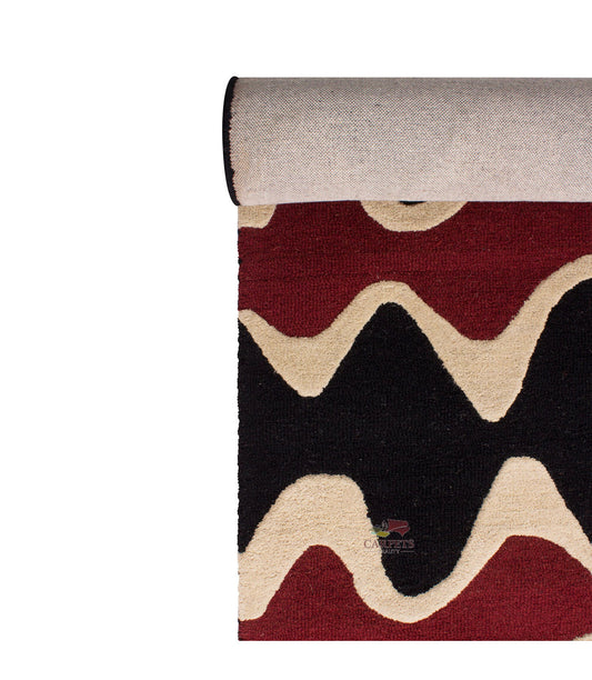 Red Black Waves Pattern Woolen Carpet for bedrooms and living rooms