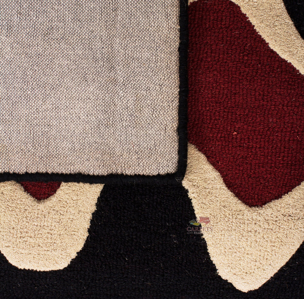 Red Black Waves Pattern Woolen Carpet for bedrooms and living rooms