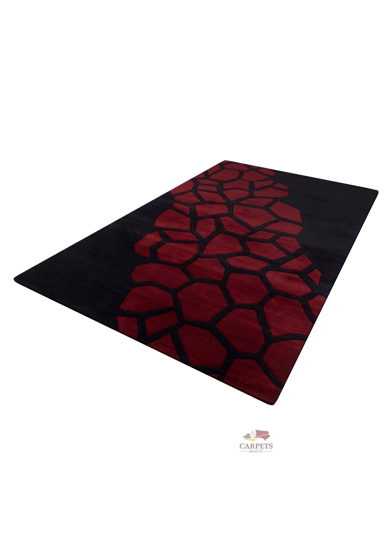 Red Black Modern Pattern Woolen Carpet for bedrooms and living rooms
