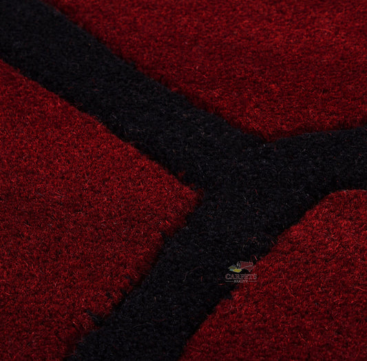 Red Black Modern Pattern Woolen Carpet for bedrooms and living rooms