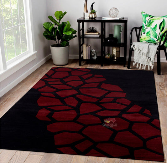 Red Black Modern Pattern Woolen Carpet for bedrooms and living rooms