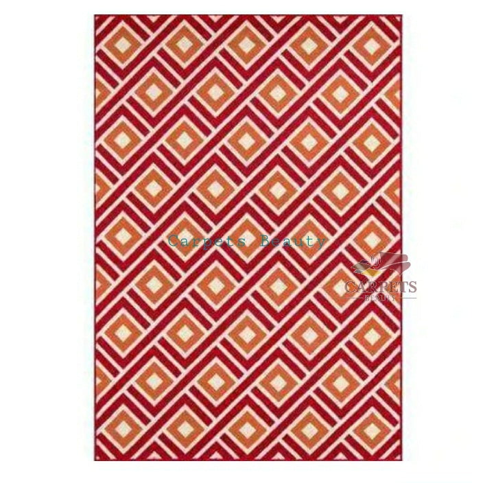 Red Geometric Woolen Rug for bedrooms and drawing living rooms