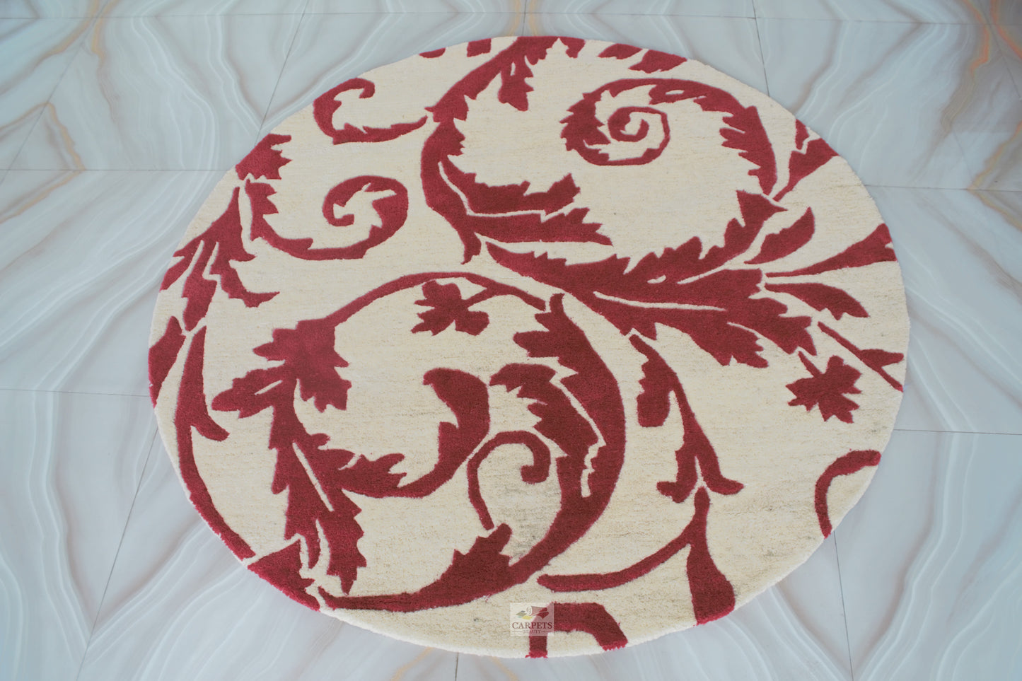 Wine red unique Hand Tufted round Carpet