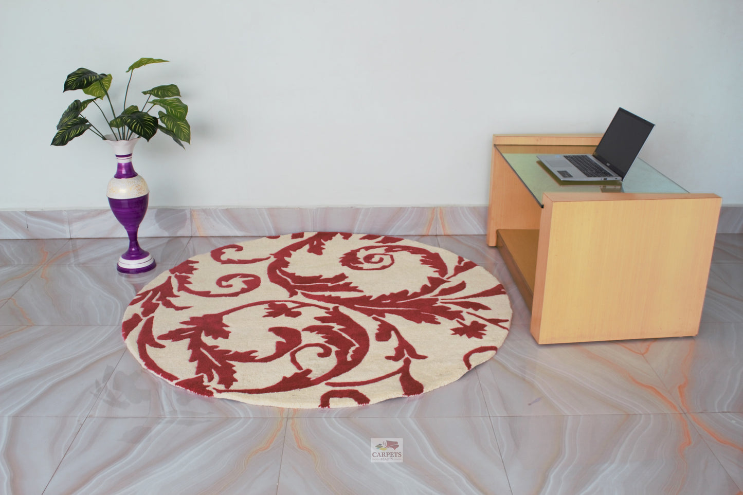 Wine red unique Hand Tufted round Carpet