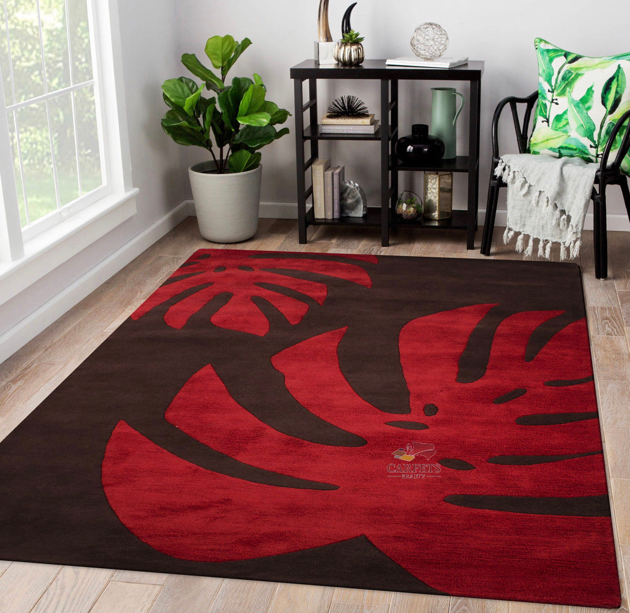 Beautiful red Palm leafs carpet