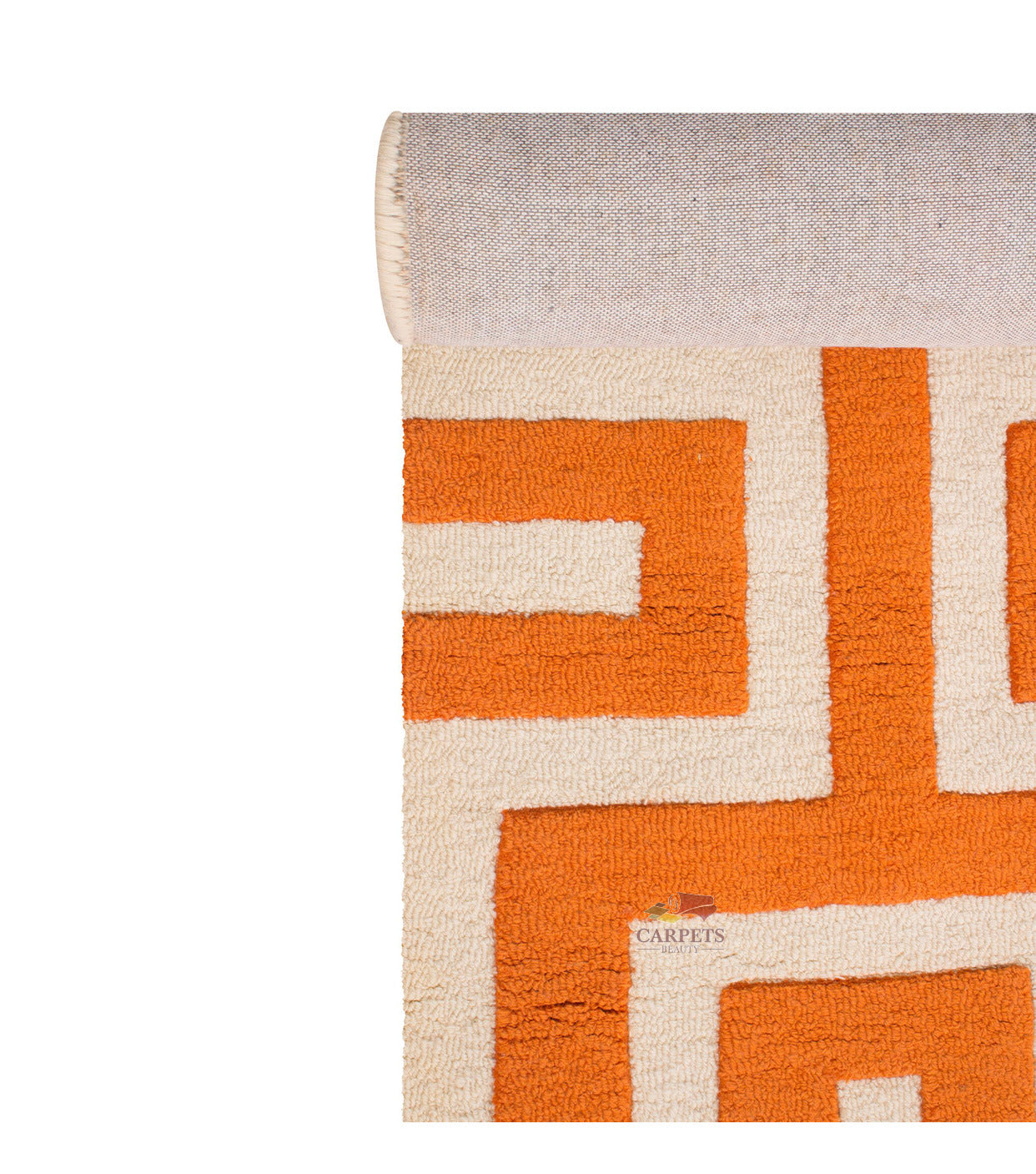 Beautiful Orange & White Geometric Woolen Rug for bedrooms and drawing living rooms