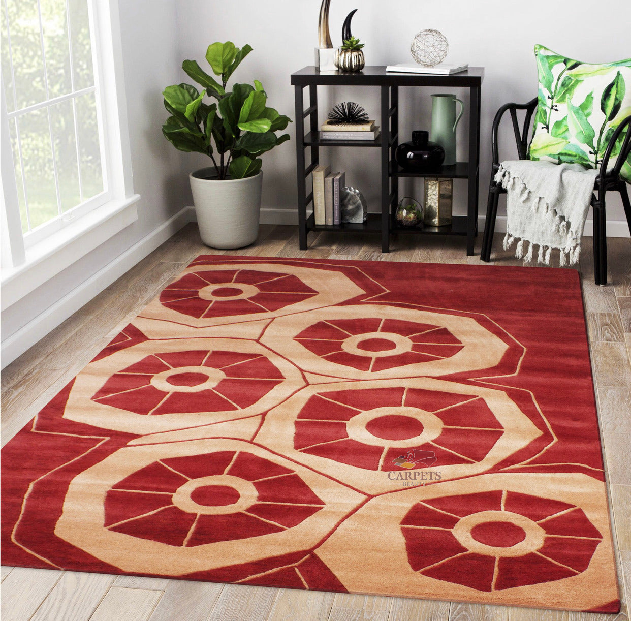 Beautiful Red Geometric Woolen Rug for bedrooms and living rooms
