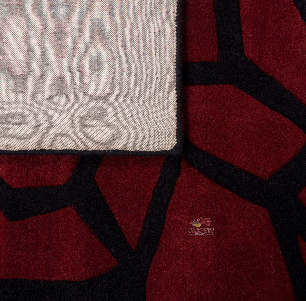 Red Black Modern Pattern Woolen Carpet for bedrooms and living rooms