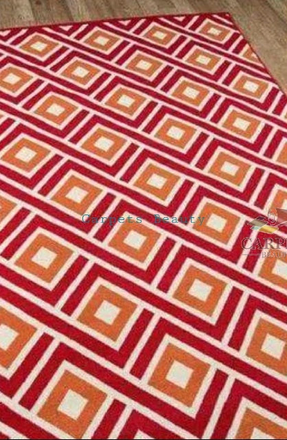 Red Geometric Woolen Rug for bedrooms and drawing living rooms